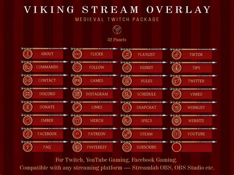 Animated Medieval Twitch Overlay Package Royal Red Celtic Stream