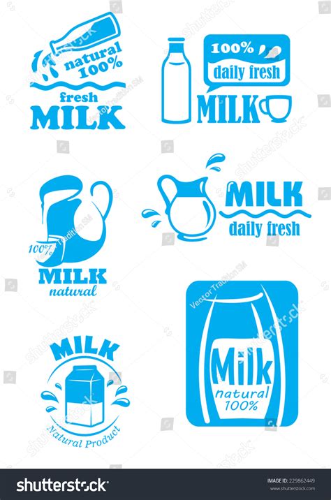 Set Milk Labels Turquoise Blue White