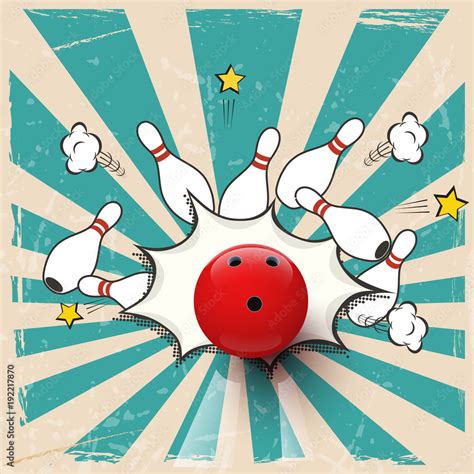 Vector Realistic Bowling Ball On Pop Art Background Bowling Strike
