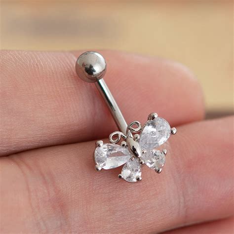 Cz Butterfly Belly Ring Navel Piercing Ringbelly Button Etsy