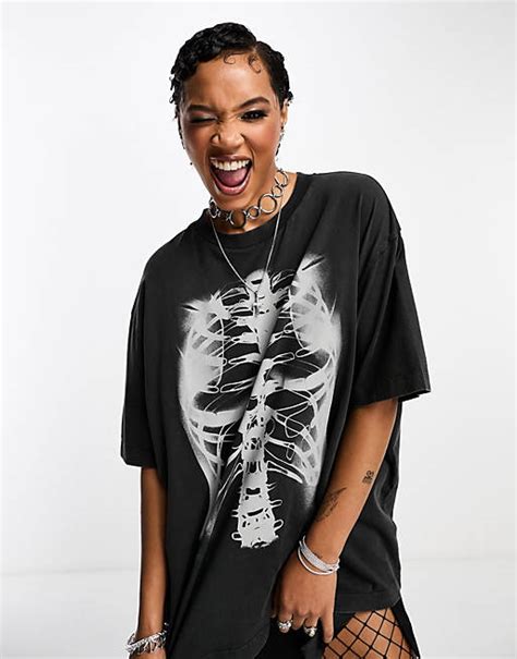 Asos Design Halloween Oversized T Shirt With Xray Skeleton Print In