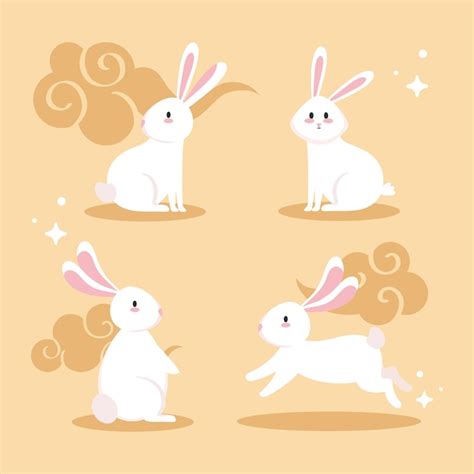 Premium Vector Cute White Rabbits Cartoons With Clouds Design Animal