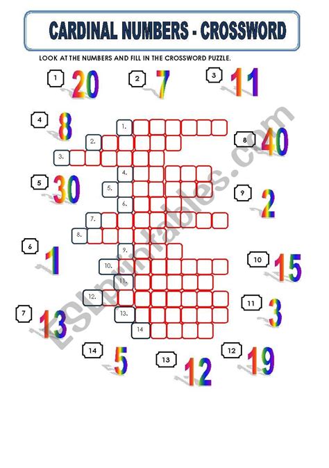 Ordinal Numbers Esl Printable Crossword Puzzle Worksheet Vlrengbr