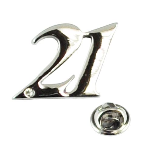 Number 21 21st Birthday Lapel Pin Badge With Crystal Rhodium Plated