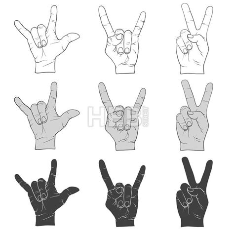 Three Hand Signs Gestures Outline And Filled Hebstreits Symbol