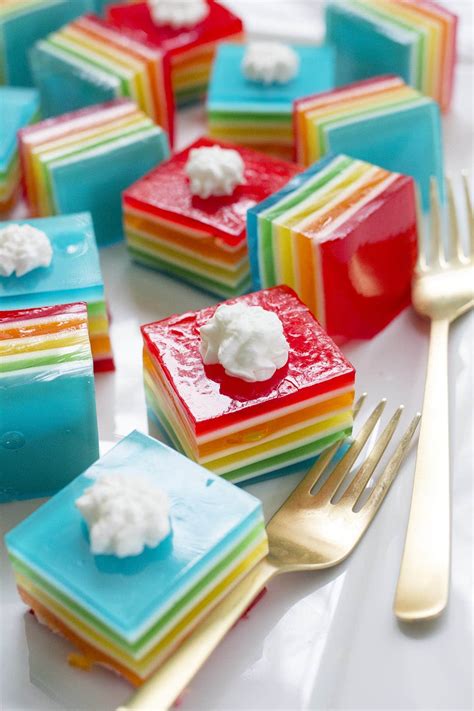 Rainbow Layered Jello Freutcake