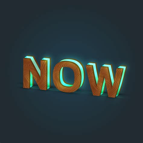 Now Realistic Illustration Of A Word Made By Wood And Glowing Glass