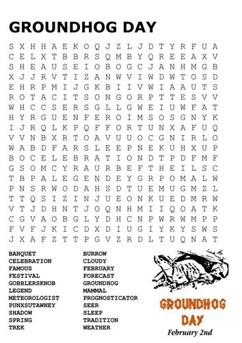 Groundhog Day Word Search And Color Teaching Resources