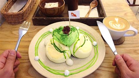 Matcha Cream Souffle Pancake With Mochi Brunch Cafe Restaurant Youtube