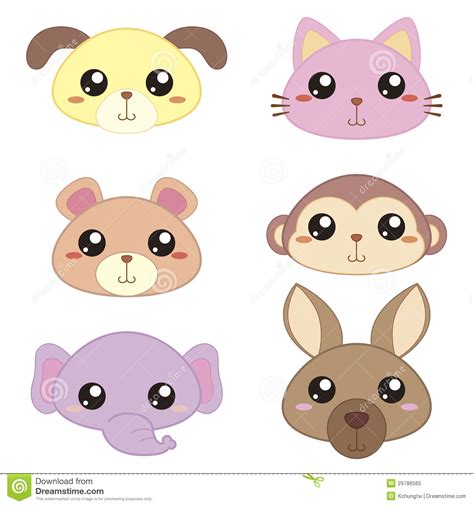 Six Cute Cartoon Animal Head Stock Vector Illustration