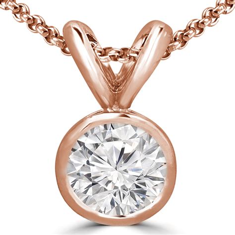 Round Cut Diamond Solitaire Bezel Set Pendant Necklace With Chain In