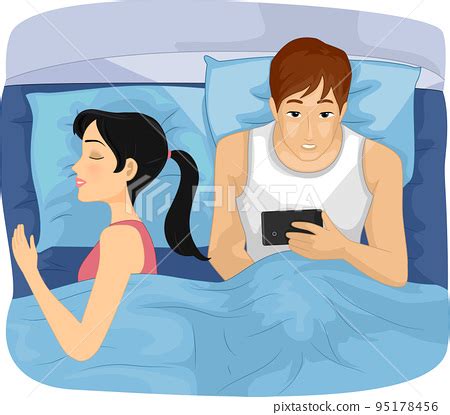 Couple Bed Man Watch Porn Masturbate Illustration Stock Illustration