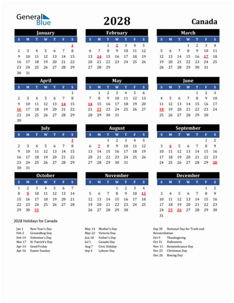 2028 Canada Calendar With Holidays
