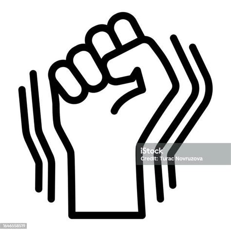 Raised Fist Gesture Line Icon Black Lives Matter Concept Human Hand Up Blm Sign On White