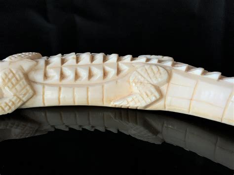 Fine Original Pair Of Carved Antique Ivory Crocodile Alligator Statue