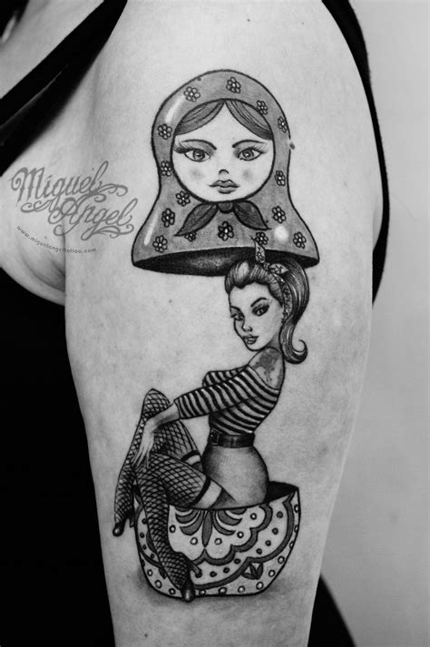 Matryoshka With Pin Up Tattoo Pin Up Tattoos Russian Doll Tattoo