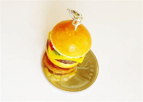 Handmade Cheeseburger Charm Polymer Clay Food Hamburger