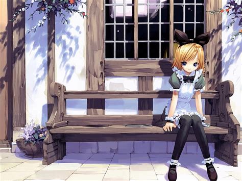 Anime Girl On A Bench Young Girl Anime Bench Student Hd Wallpaper
