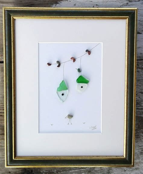 Pebble art birds new Sea glass birds cage love giftBird | Etsy | Glass ...