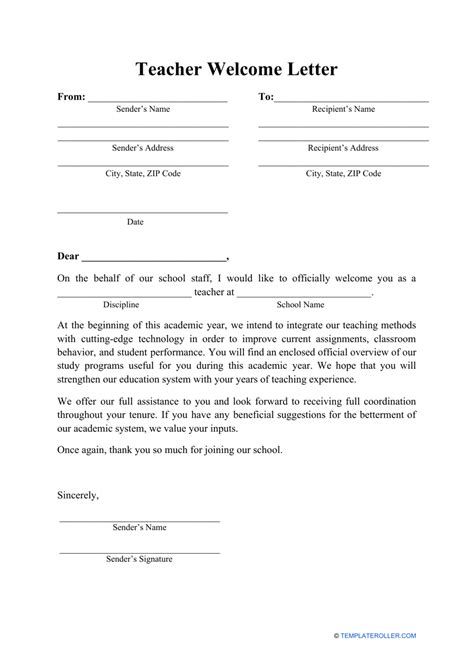 Teacher Welcome Letter Template Download Printable Pdf Templateroller