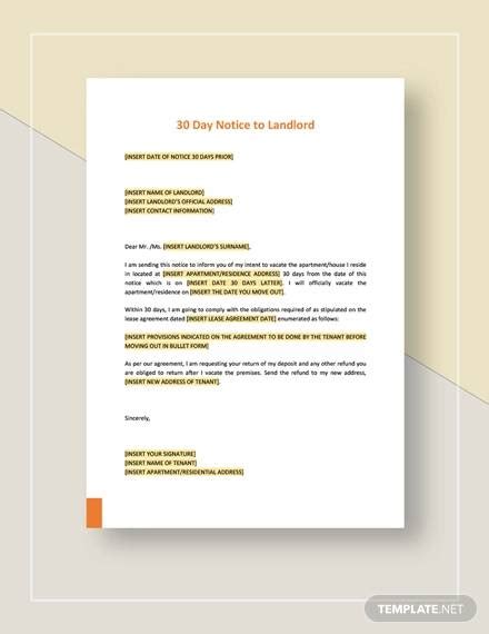 Free 10 Sample 30 Days Notice Letters To Landlord In Pdf Ms Word