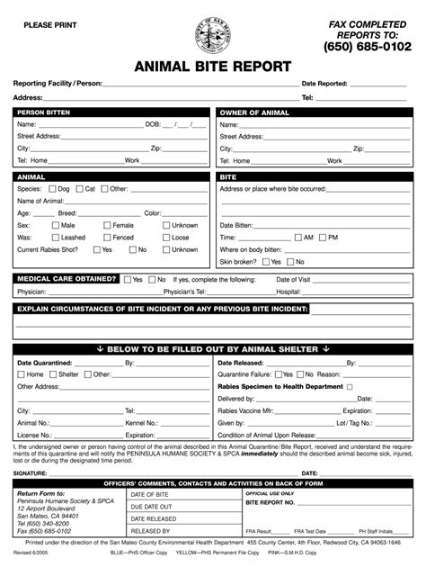 Phs Animal Bite Report San Mateo County Co Sanmateo Ca Fill Out And