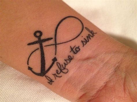 I Refuse To Sink Black Infinity With Anchor Tattoo On Left Wrist