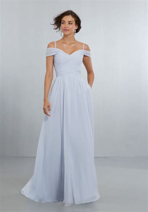 Chiffon Bridesmaids Dress With Off The Shoulder Draped Neckline Morilee