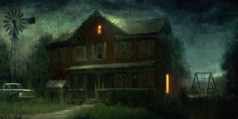 Landscape Horror House Mist Haunted Halloween Dark