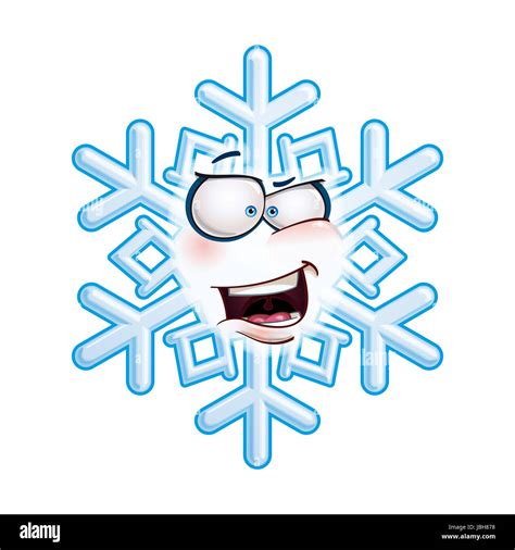 Cartoon Illustration Of A Snowflake Emoticon Laughing With Excitment