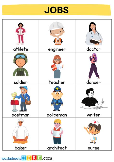 55 Jobs And Occupations Names With Pictures Flashcards Pdf Worksheets