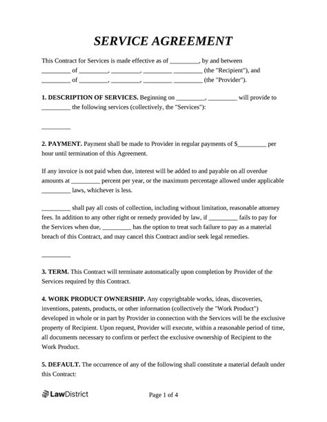 Service Agreement Template Free Service Contract Lawdistrict