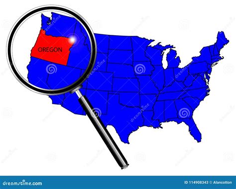 A Magnifying Glass Over The State Of Oregon Stock Illustration