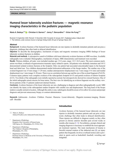 Humeral Lesser Tuberosity Avulsion Fractures Magnetic Resonance