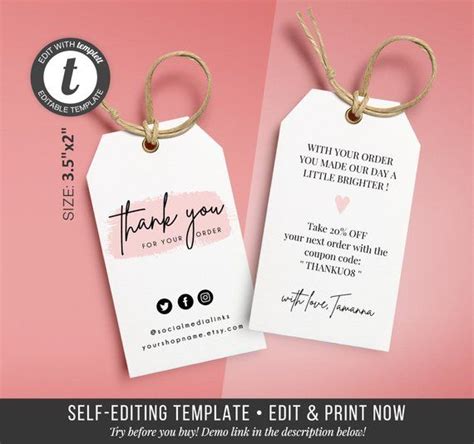 The spruce / alex dos diaz these free address templates are going to save yo. Custom Hang Tag - Ediatble Thank You Tag - Clothing Tag ...