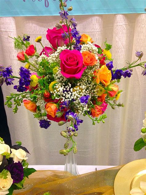 Summer Colorful Whimsical Tall Wedding Centerpiece By Rhinestones And