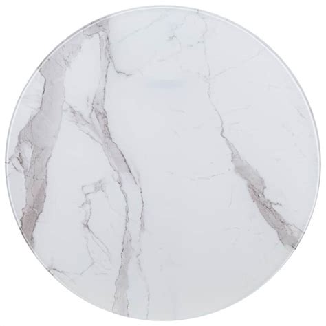 Table Top White Ø80 Cm Glass With Marble Texture