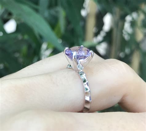 Genuine Purple Amethyst Stackable Prong Ring Oval Purple Gemstone