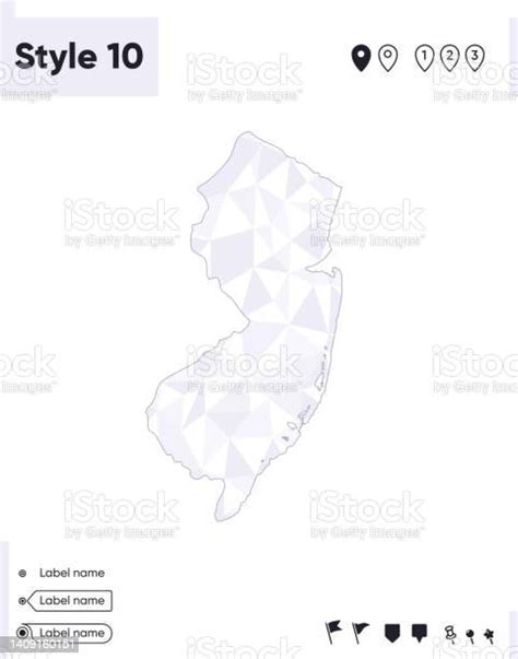 New Jersey Usa White And Gray Low Poly Map Polygonal Map Outline Map