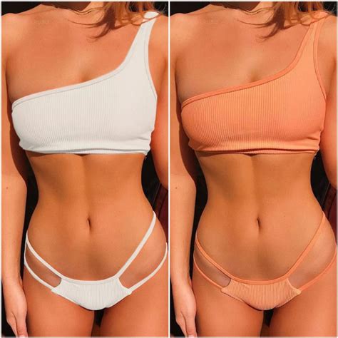 2018 Hot Khaki One Strap Low Waist Women Bikini Set Female Solid Sexy Beach Bathing Suit Halter