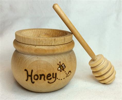 Wooden Honey Pot And Dipper With Honey Bee Wooden Kitchen