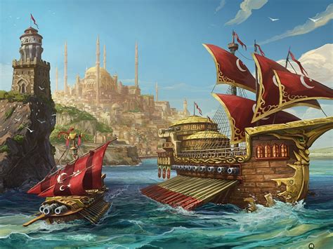 Fantasy Ship Boat Art Artwork Ocean Sea Wallpapers