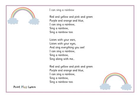 I Can Sing A Rainbow Printable Teaching Resources Print Play Learn
