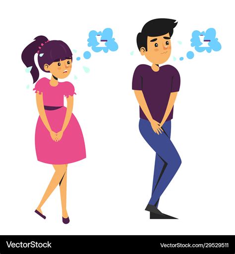 Children Standing And Want To Pee Girl And Boy Vector Image