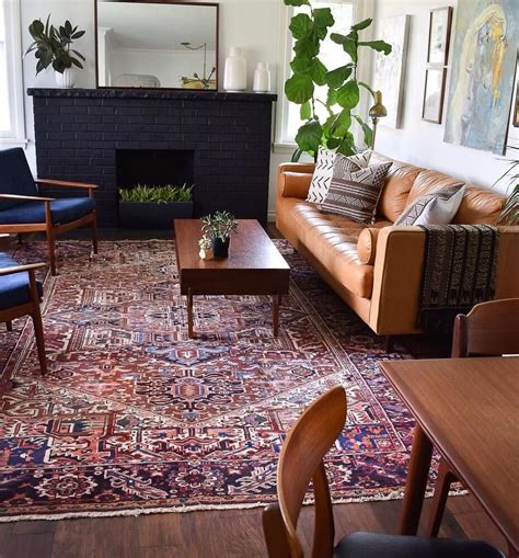 Bold Persian Rug With Some Mid Century Modern Furniture