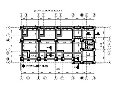 A Foundation Layout Of 19x10m House Plan Is Given In This Autocad
