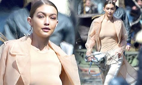 Gigi Hadid Braless Under Nude Top For Nyc Photoshoot Daily Mail Online