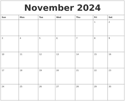 November December Printable Calendar Weekedn Together