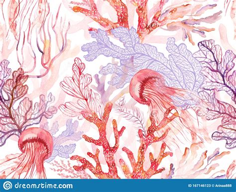 Watercolor Corals Seamless Pattern Stock Illustration Illustration