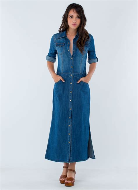 Blue Denim Maxi Dress Dresscab Vestidos Vestido Longo Basico